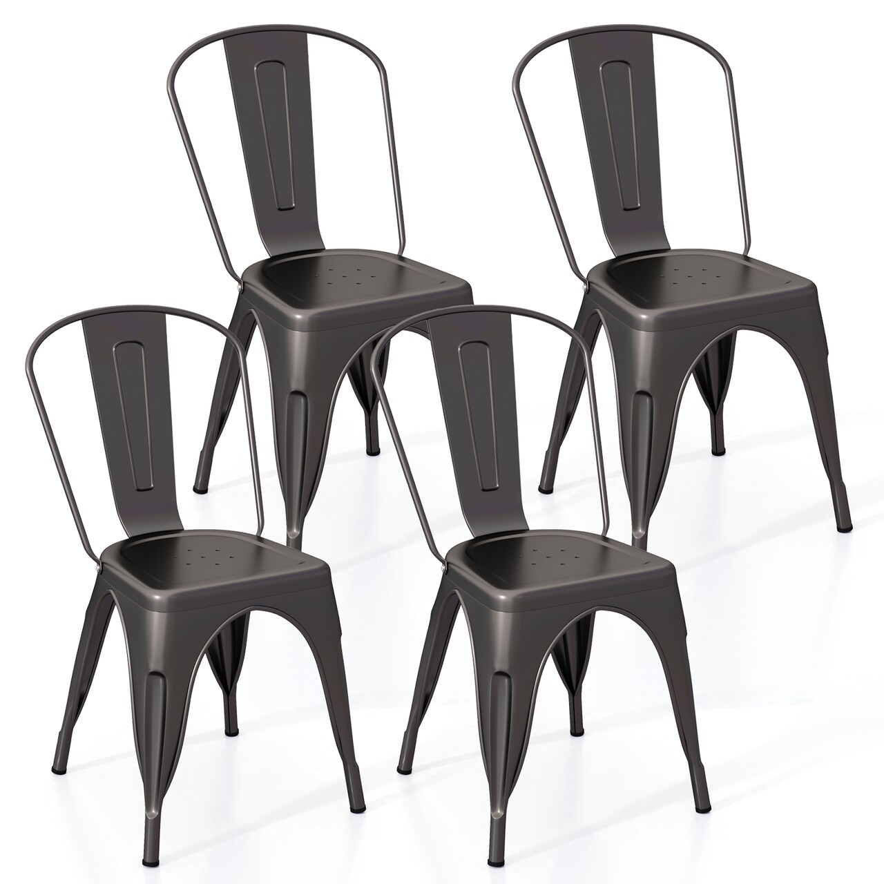 Set of 4 Metal Dining Chairs with Removable Backrest and Anti-slip Pads